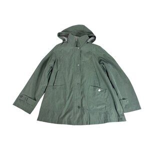St. John's Bay Hooded Rain Coat Jacket Women's XL Green Zip Snap Up Waterproof